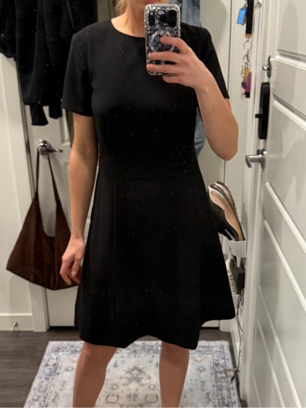 Ann Taylor Black Short-Sleeve A-Line Dress
